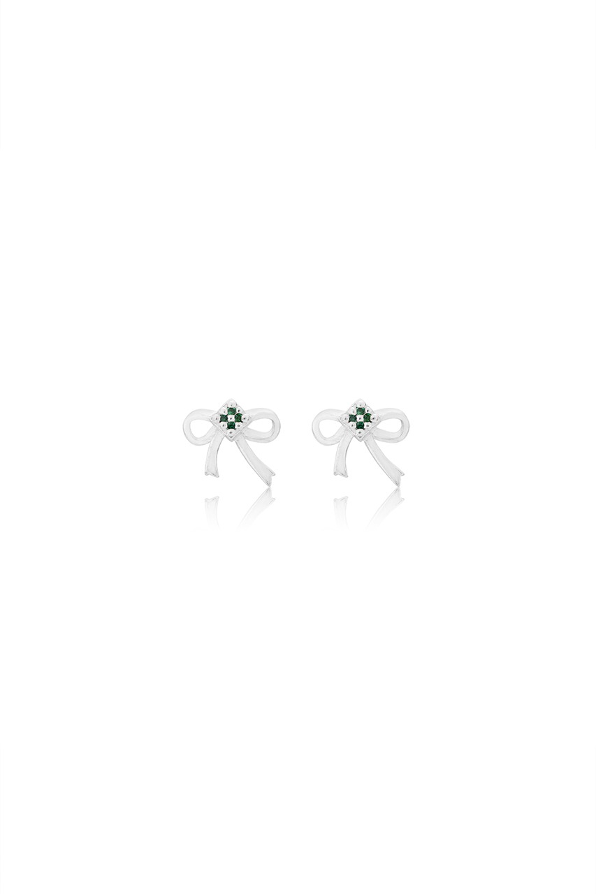WITH RIBBON EARRING(GREEN)(silver925)