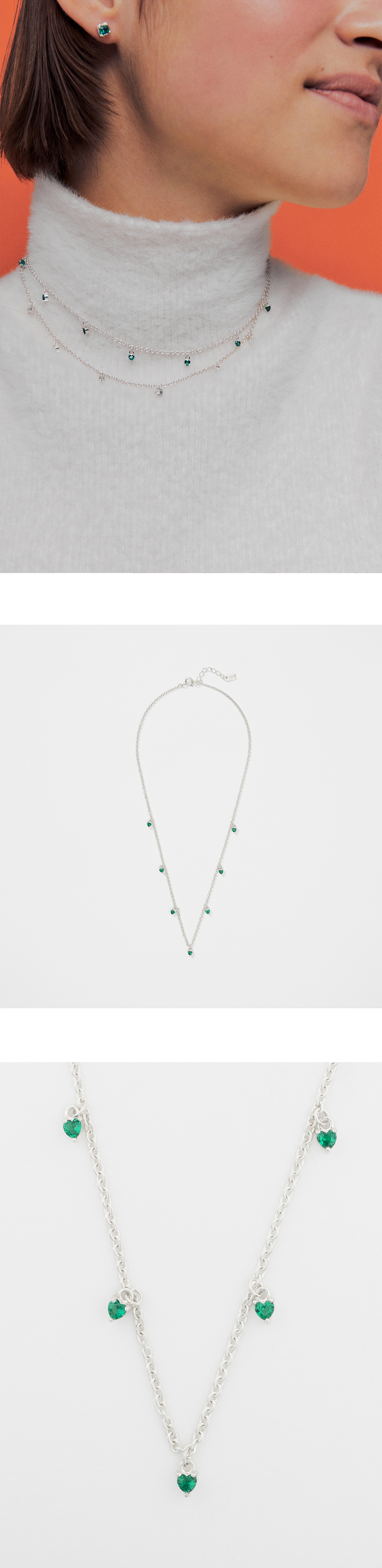 TOMBER HEART NECKLACE(green)(silver925)