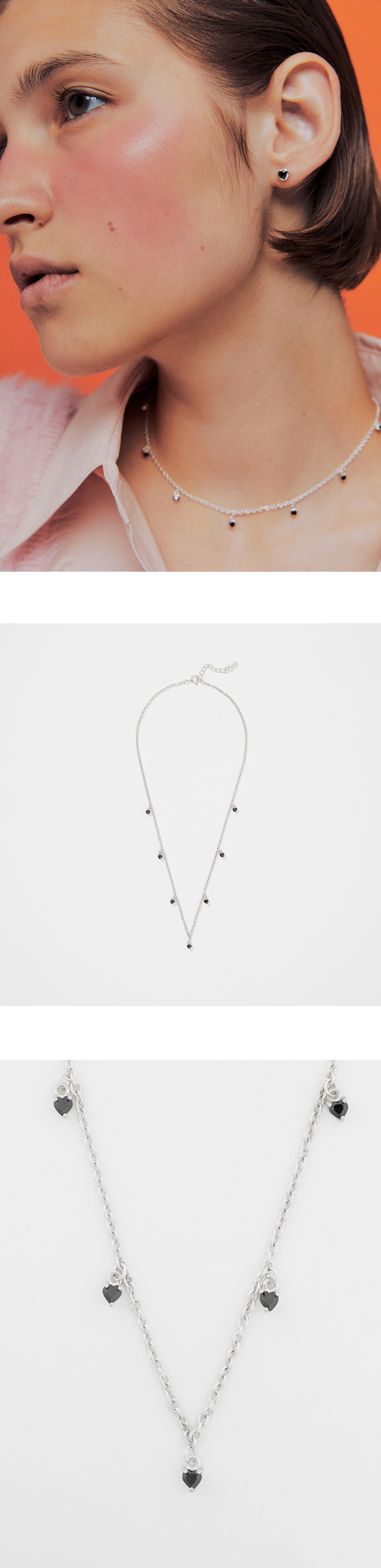TOMBER HEART NECKLACE(black)(silver925)
